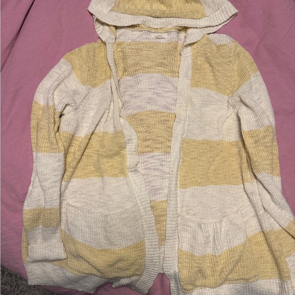 Maurices Yellow and Cream Striped Cardigan